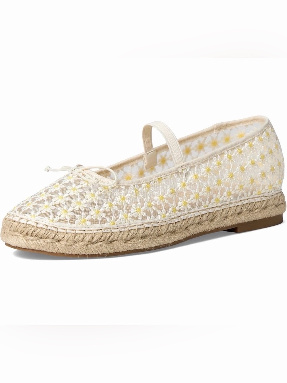 Madden Girl Cream Lace Espadrille Ballet Flat with Yellow Floral Embroidery